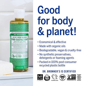 Dr. Bronner's four-pack lineup of Pure-Castile bottles (8 oz each).