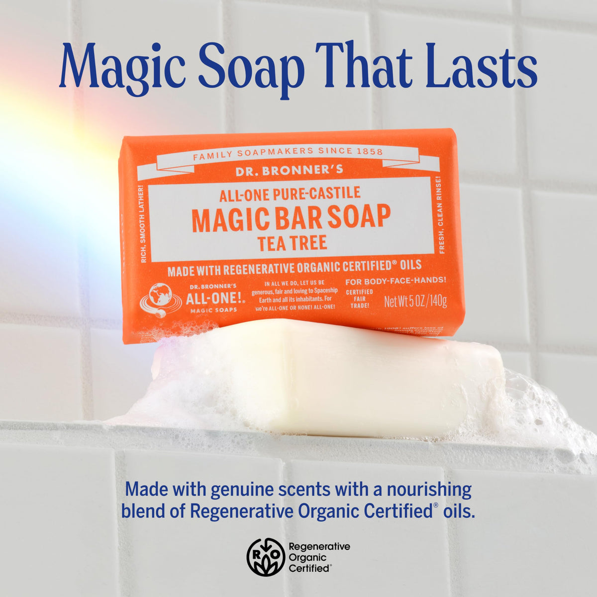 Dr. Bronner's Tea Tree Bar shown as a gentle daily cleanser.