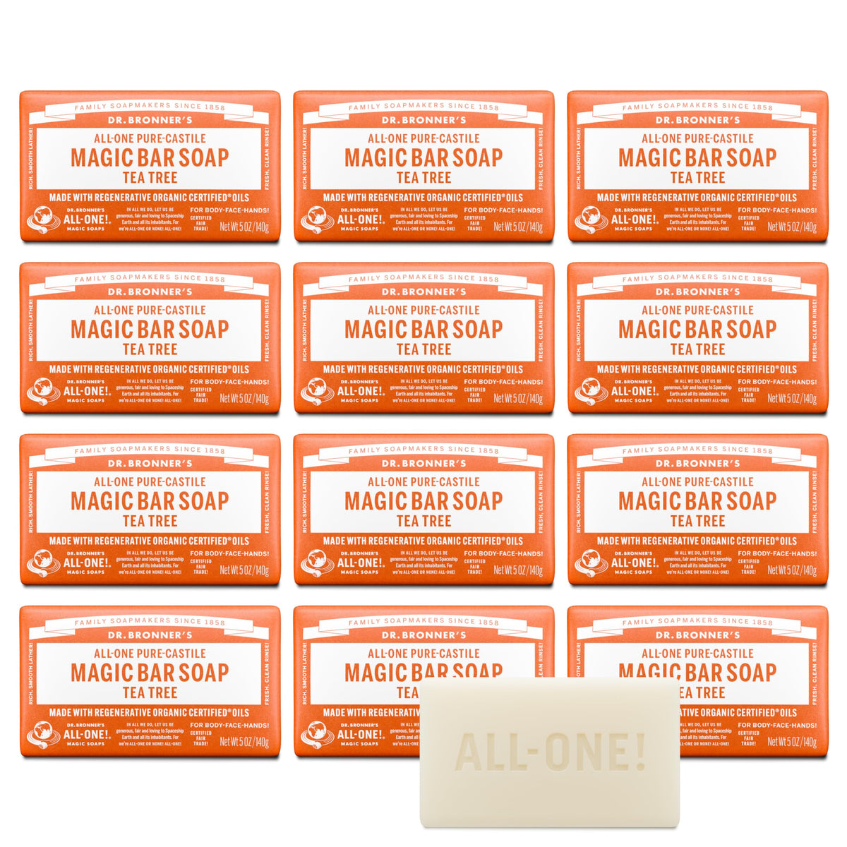 Dr. Bronner's Tea Tree Bar creates a rich lather for face and body.