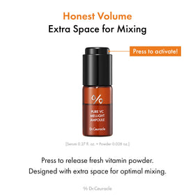 Dr.Ceuracle Pure Vitamin C Mellight Mixing illustrates powder dissolving into ampoule for stable serum.