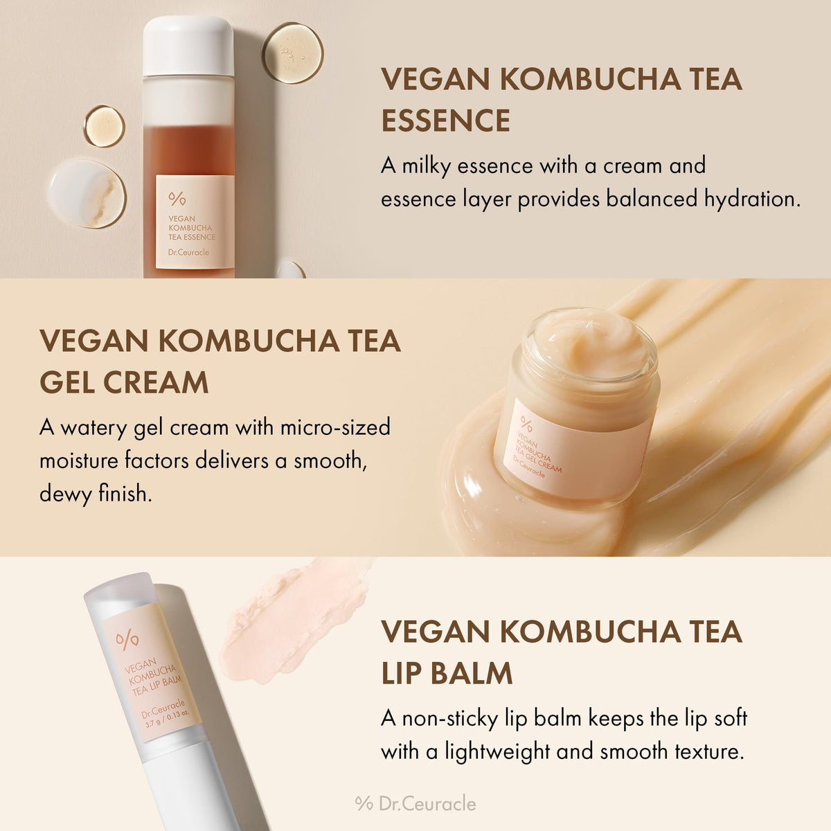 Dr.Ceuracle Vegan Kombucha Tea Gel Cream tub offering non-greasy moisture for daytime use.