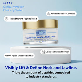 Dr. Denese neck creme texture close-up highlights smooth, velvet finish.