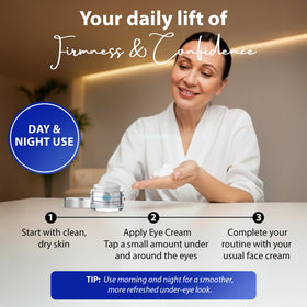 Gently applying Dr. Denese Eye Cream to the under-eye area for nourishment.