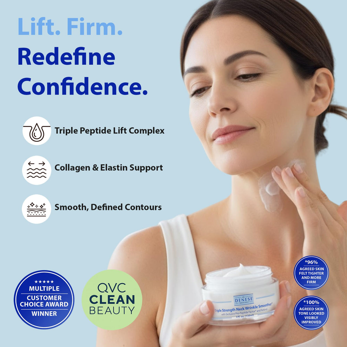 Dr. Denese neck smoother cream swirl showing luxurious texture for neck care.