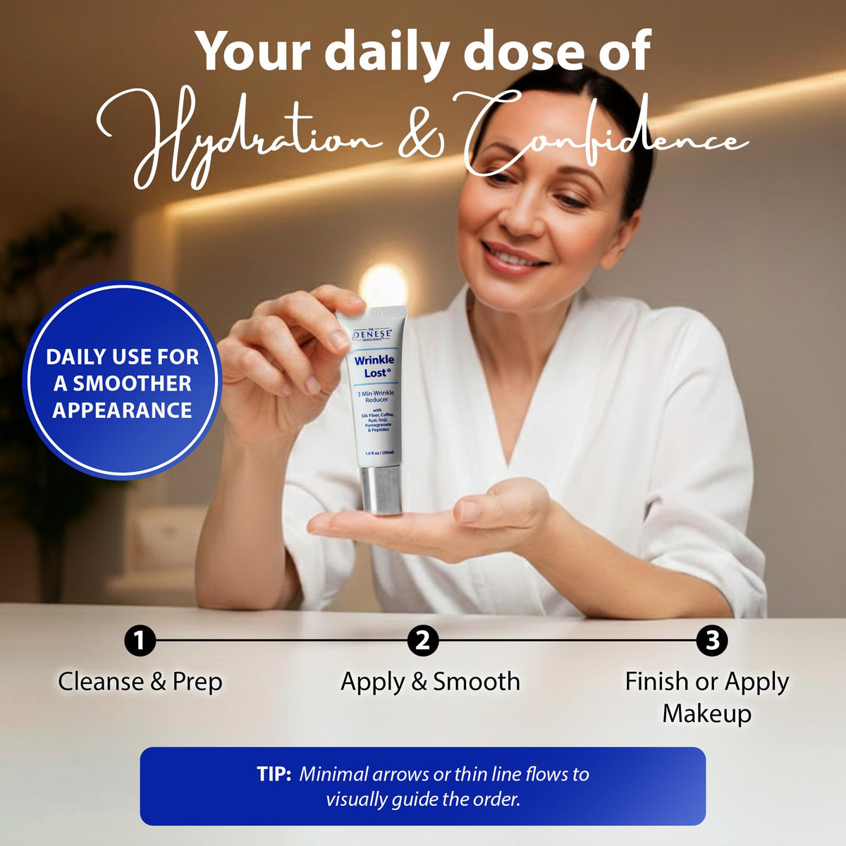 Dr Denese Wrinkle Lost Line Reducer supports daily smoothing for refined skin.