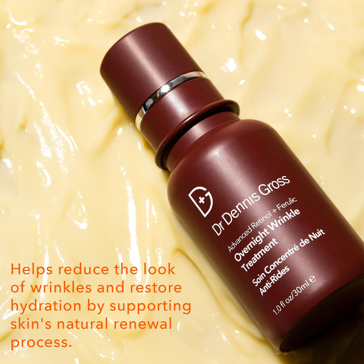 Dr Dennis Gross Advanced Retinol Ferulic Overnight cream texture close-up for nightly care