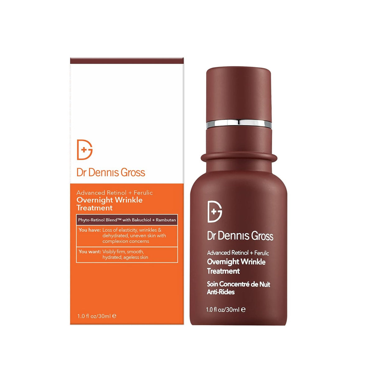 Dr Dennis Gross Advanced Retinol Ferulic Overnight night-time routine with bottle-pump