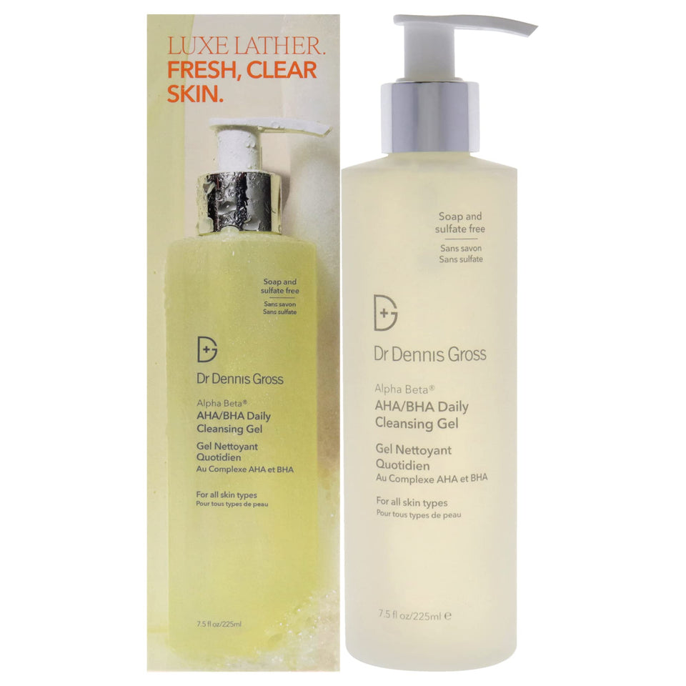 Dr Dennis Gross Alpha Beta gel bottle pour for a refreshing, pore-minimizing cleanse.