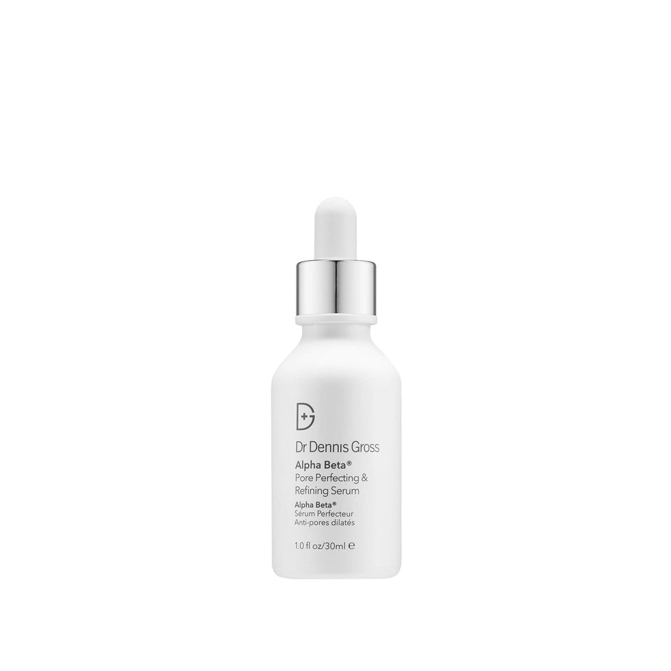 Dr Dennis Gross Alpha Beta Pore bottle shows silicone-free formula for smoother pores.