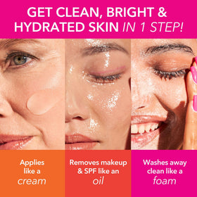Creamy cleansing oil to milk transformation with water.