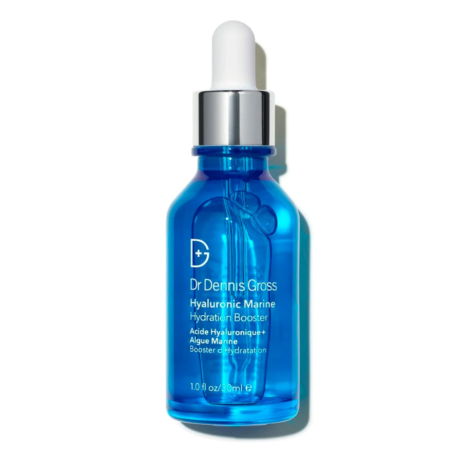Dr Dennis Gross Hyaluronic Marine Hydration Booster bottle delivering lightweight hydration for smoother skin