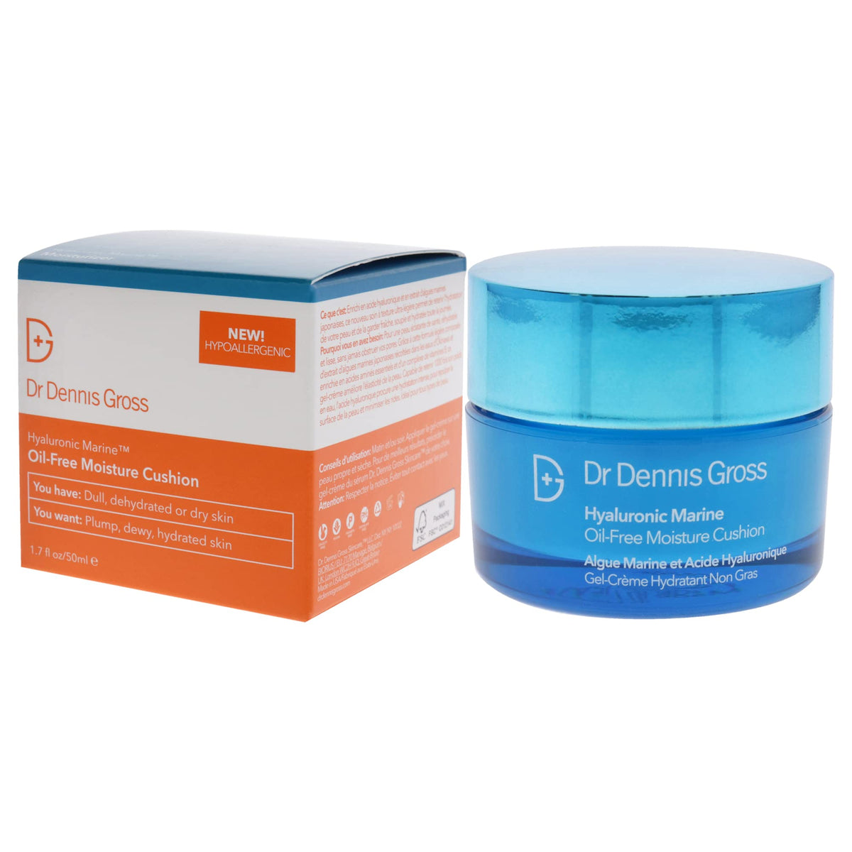 Dr Dennis Gross Hyaluronic Marine Cushion on skin yielding dewy finish.