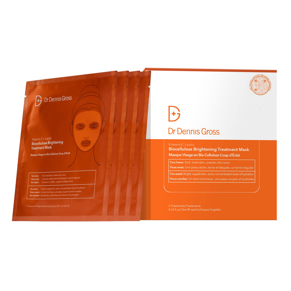 Dr Dennis Gross Vitamin C Lactic Biocellulose Mask applying on face for hydration