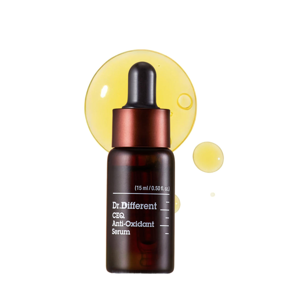 Dr.Different CEQ Serum bottle close-up highlighting antioxidant formula for radiant skin