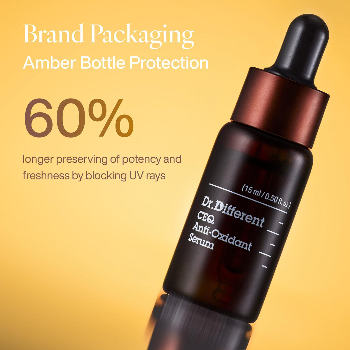 Dr.Different CEQ serum minimalist bottle with soft lighting