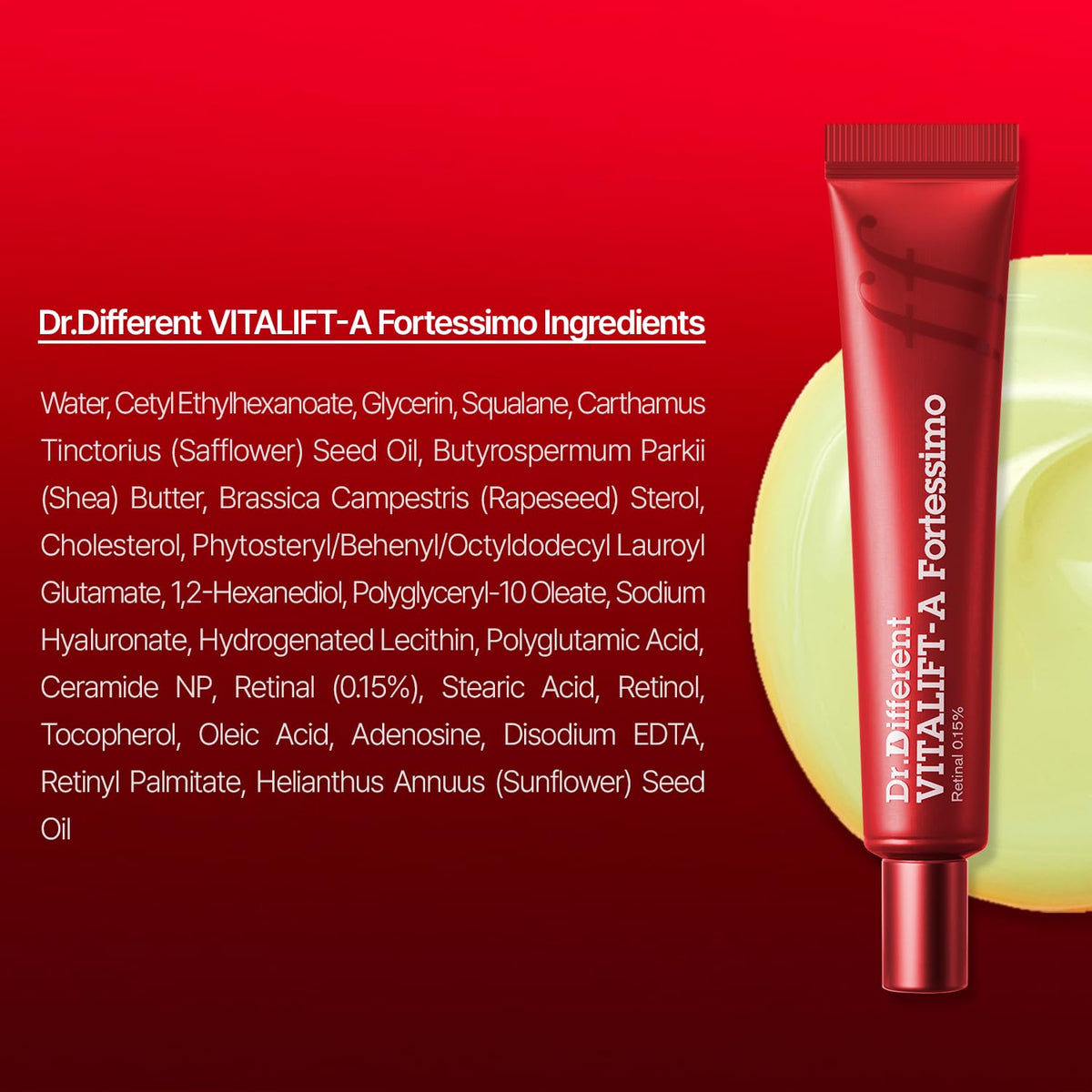 Dr.Different dermatology-tested retinal formula indicating safe use for sensitive skin.