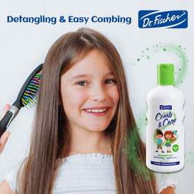 Dr. Fischer 2in1 shampoo-conditioner cleanses hair for kids.