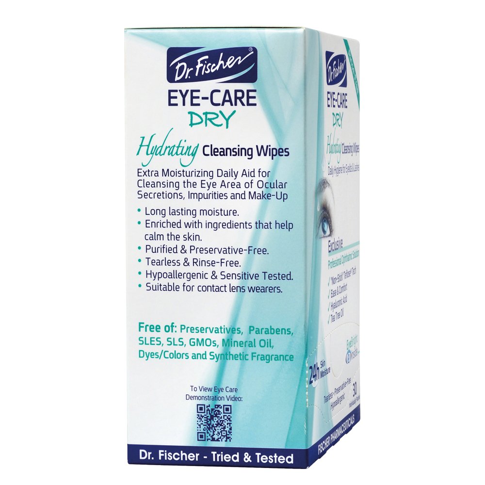 Dr. Fischer Tea Tree Eyelid Wipes in use on eyelids for daily cleansing