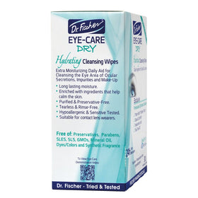Dr. Fischer Tea Tree Eyelid Wipes in use on eyelids for daily cleansing
