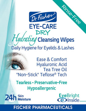 Back-label from Dr. Fischer Tea Tree Eyelid Wipes detailing usage