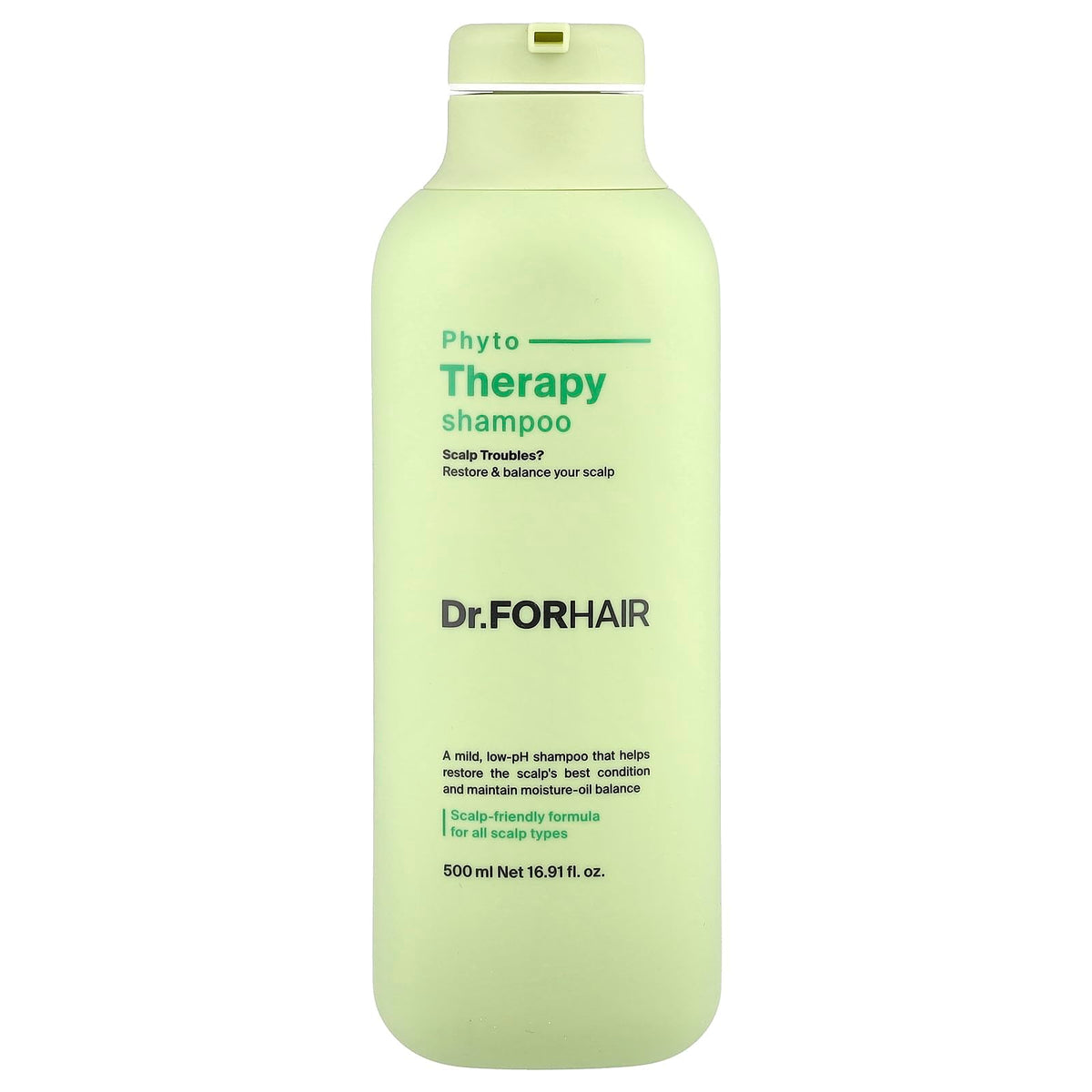 DR.FORHAIR Folligen shampoo bottle highlighting pH-balanced formula for sensitive scalps.