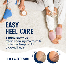 Dr. Frederick’s Original heel sock interior gel lining for overnight hydration.
