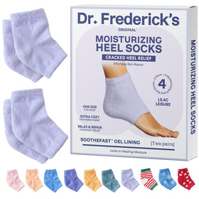 Dr. Frederick's Original fuzzy heel socks in packaging, ideal gift-ready hydration.