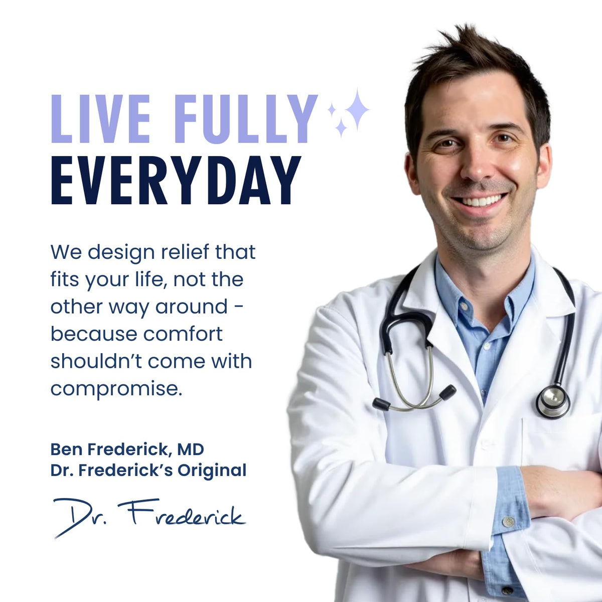 Two-pair package shown for easy nightly rotation with Dr. Frederick's socks.