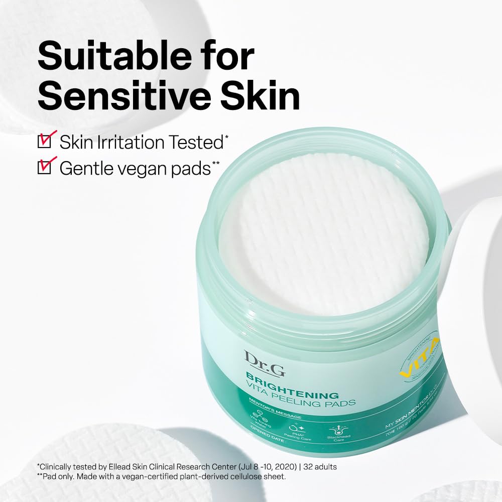 Soft texture side of Dr. G pad soothing sensitive skin after exfoliation.