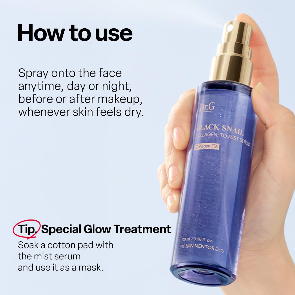 Dr.G skin hydrated with gentle glow after mist application.