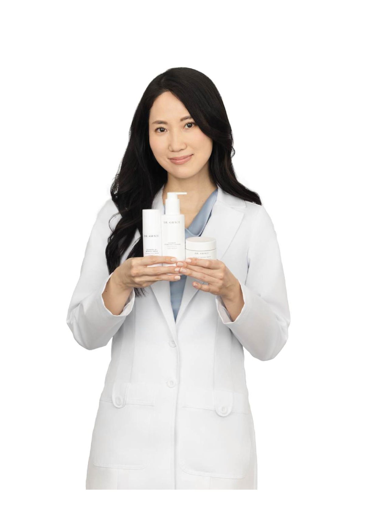 After washing, skin appears soft and refreshed with Dr. Grace Hydrating Cleanser.