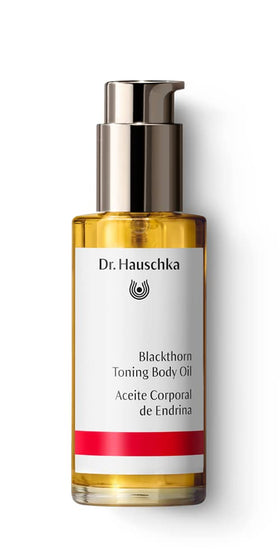 Dr. Hauschka Blackthorn Toning Body Oil bottle shows a fast-absorbing hydration.
