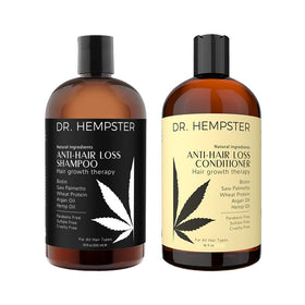 DR. HEMPSTER hair growth shampoo bottle promotes fuller-looking hair and cleansing action
