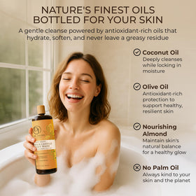 Almond-scented lather from DR.JACOBS NATURALS castile soap in a shower setting.