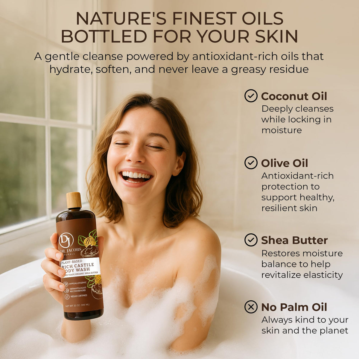 Dr. Jacobs Naturals soap lather in a rich, creamy foam for cleansing.
