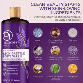 DR.JACOBS NATURALS coconut and olive oil blend emphasizes gentle cleansing for routine