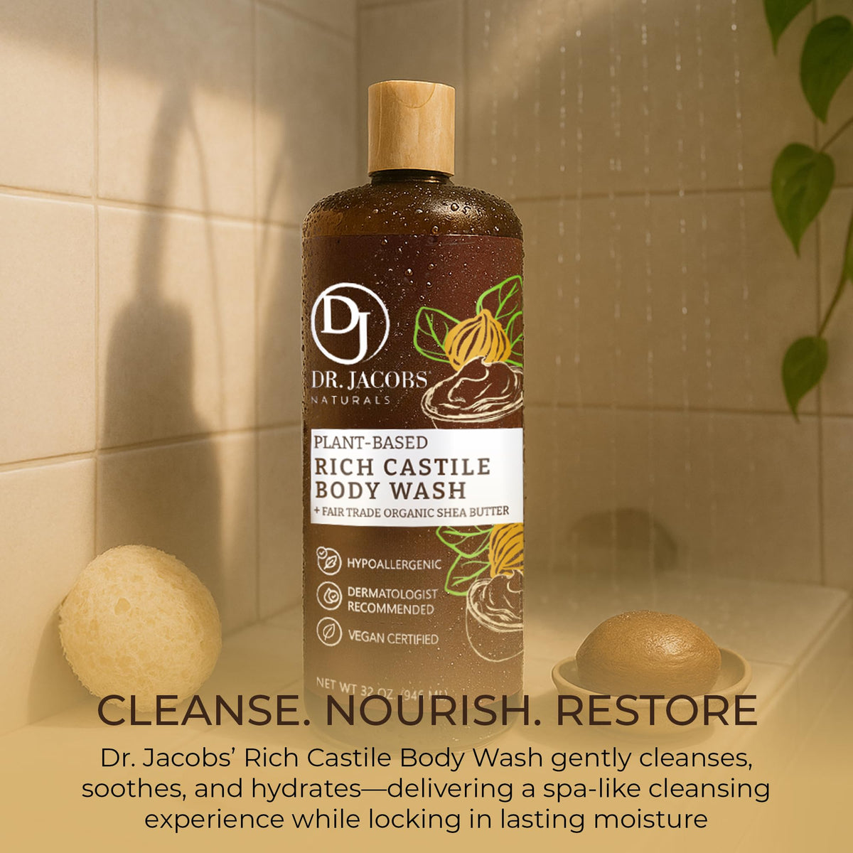 Dr. Jacobs Naturals body wash ready for a refreshing morning shower.