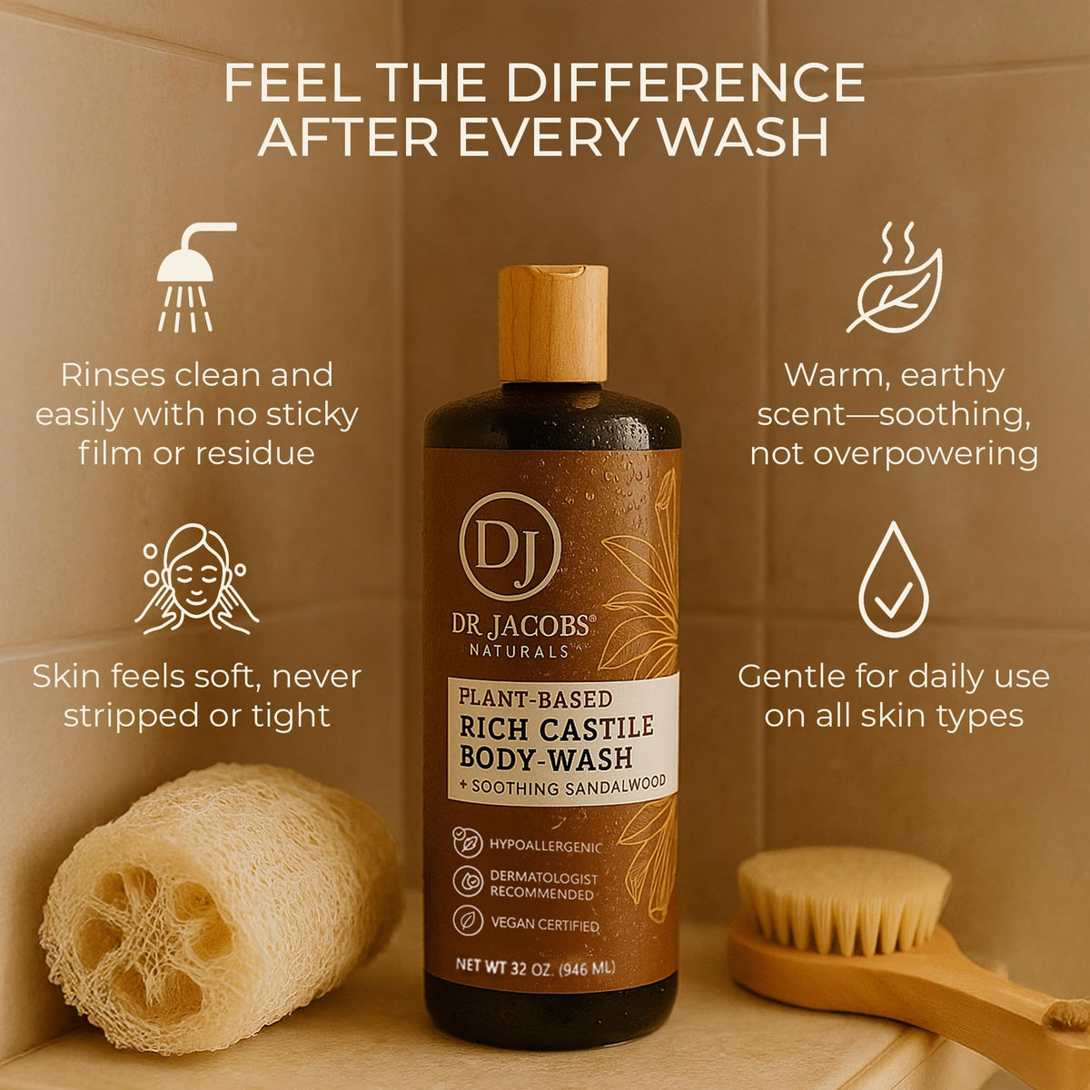 Dr. Jacobs Naturals sandalwood softening formula nourishes dry skin