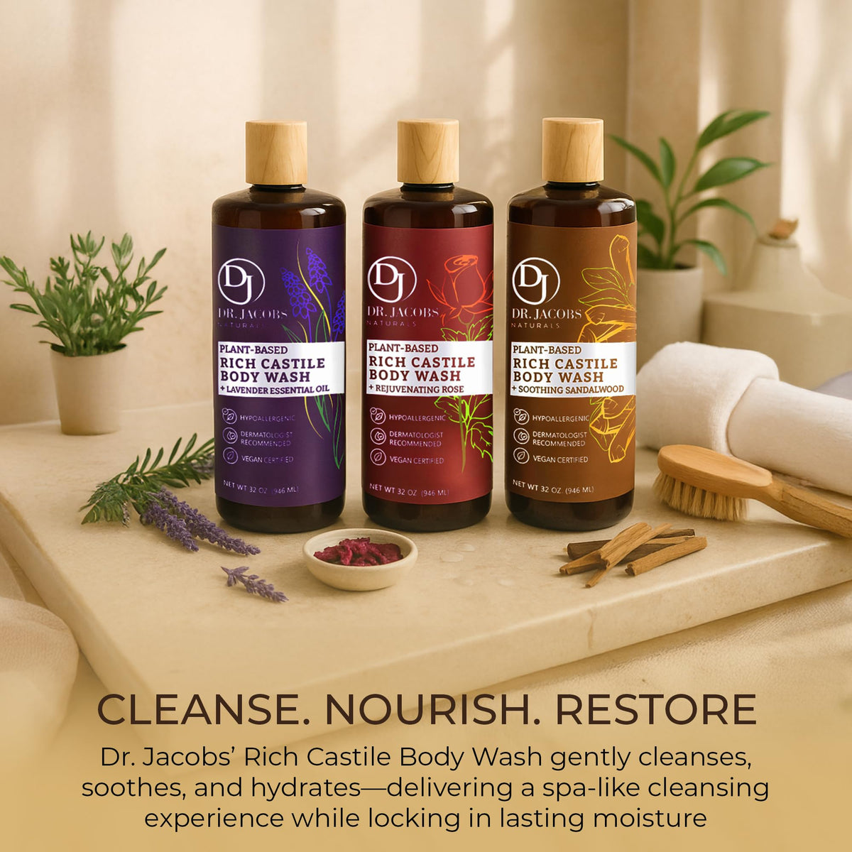 Dr. Jacobs Naturals sandalwood scent enhances daily shower routine