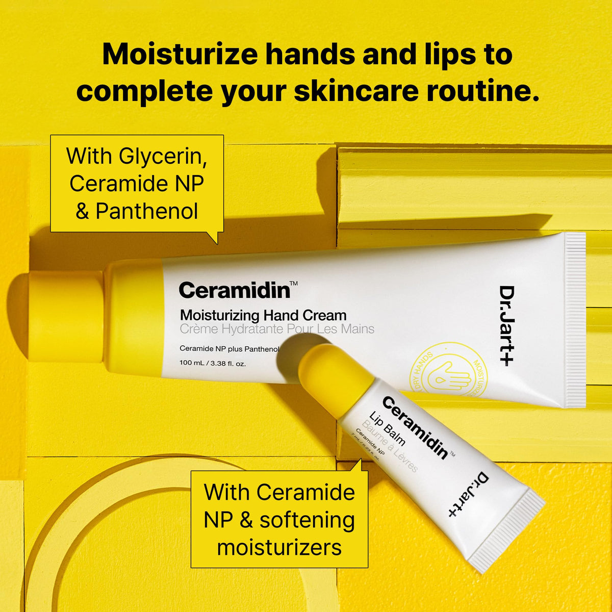 Packaging of Dr.Jart+ Ceramidin hand cream displayed for easy use.
