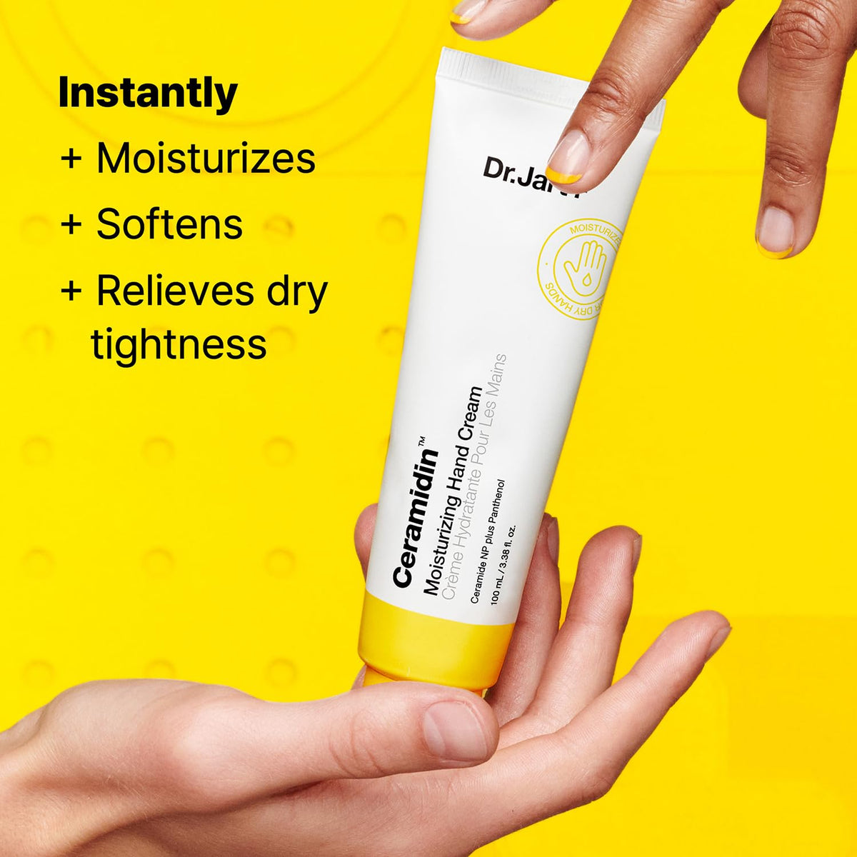 Dr.Jart+ Ceramidin hand cream texture close-up highlighting cushiony absorption.