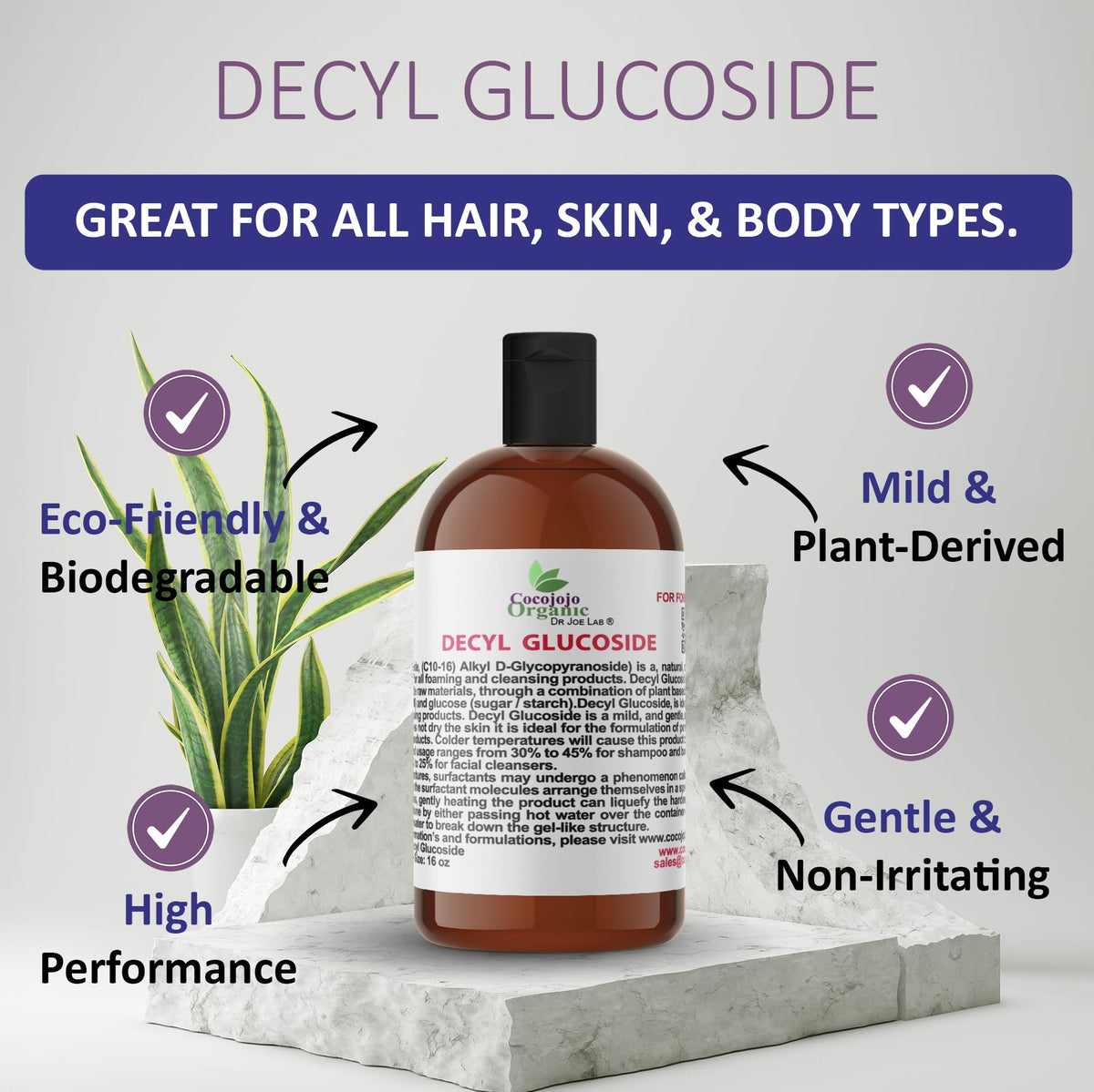 Dr Joe Lab Decyl Glucoside bubbles highlight rich foam for baths and soaps.