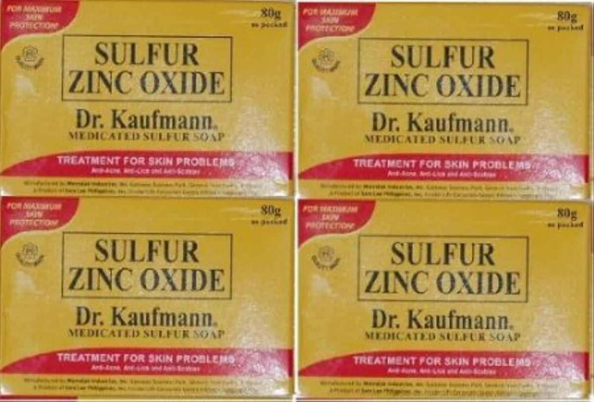 Dr. Kauffman Medicated Sulfur Soap bar, four-bar pack for daily cleansing