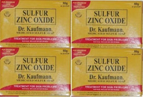 Dr. Kauffman Medicated Sulfur Soap bar, four-bar pack for daily cleansing