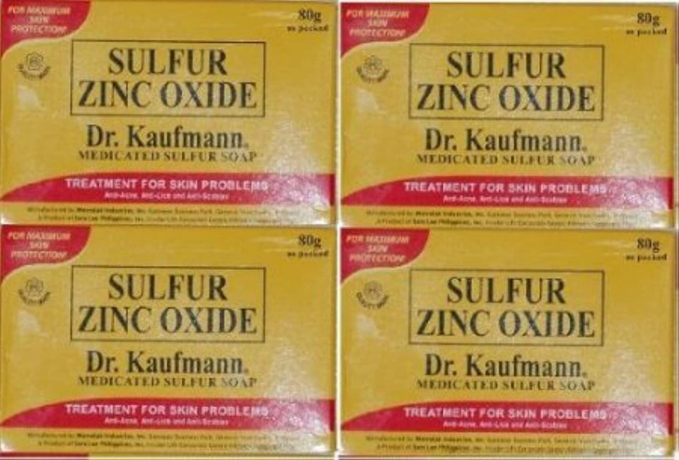Dr. Kauffman Medicated Sulfur Soap bar, four-bar pack for daily cleansing