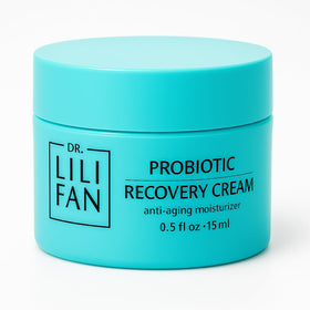 Dr Lili Fan Probiotic Recovery Cream bottle close-up showing deep hydration from vegan formula
