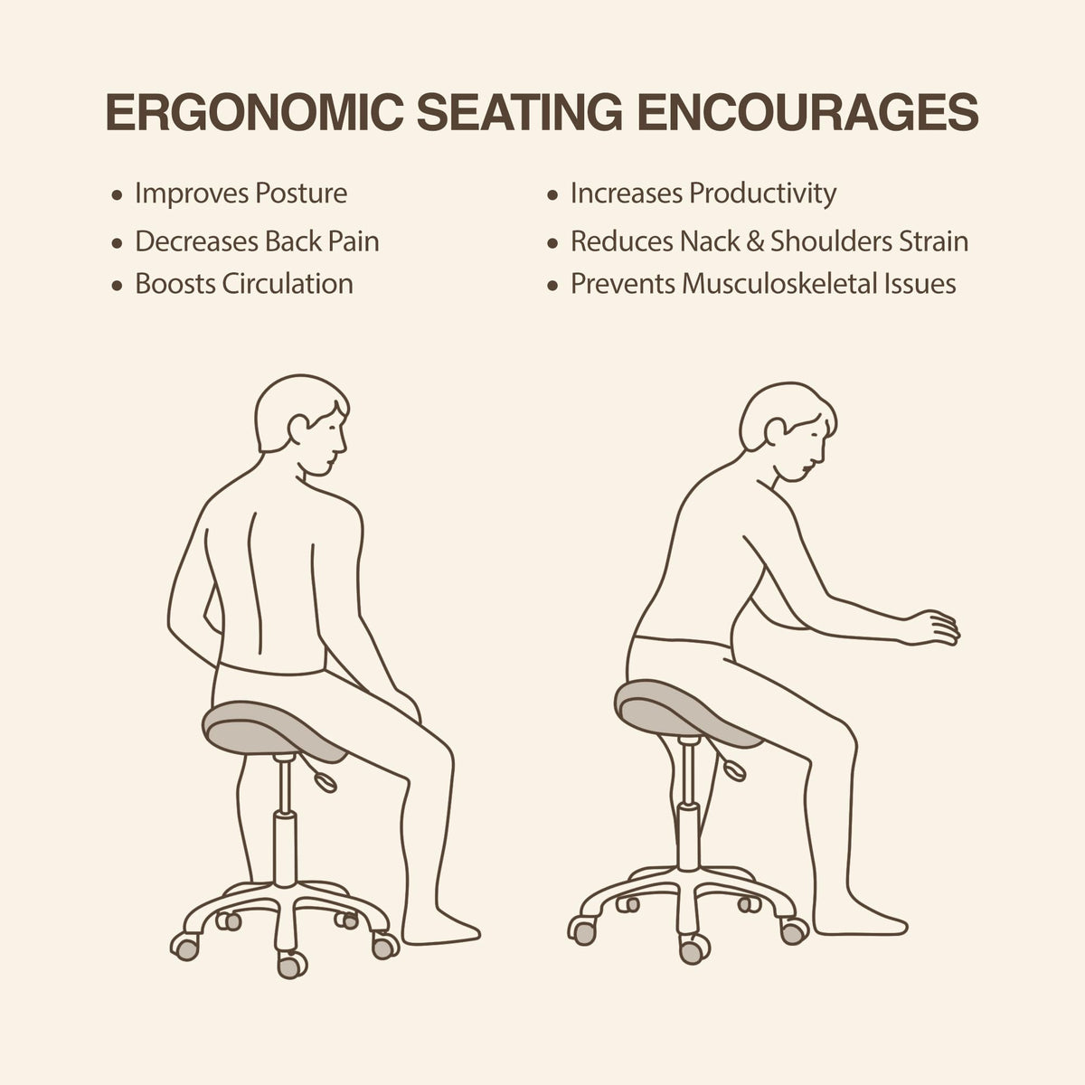 High-density foam and memory foam top on DR.LOMILOMI saddle stool