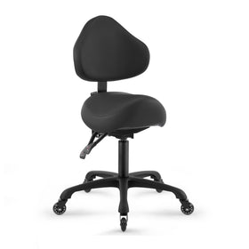 DR.LOMILOMI saddle chair front view shows ergonomic seating for long sessions