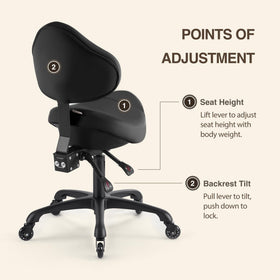 DR.LOMILOMI saddle chair side view with tiltable backrest for comfort