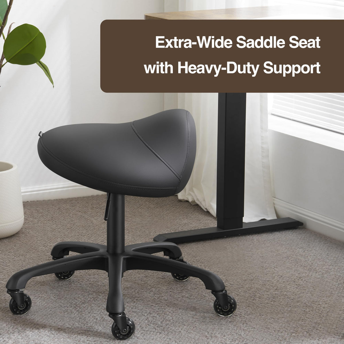 Flame-retardant vinyl upholstery on DR.LOMILOMI saddle stool for durability